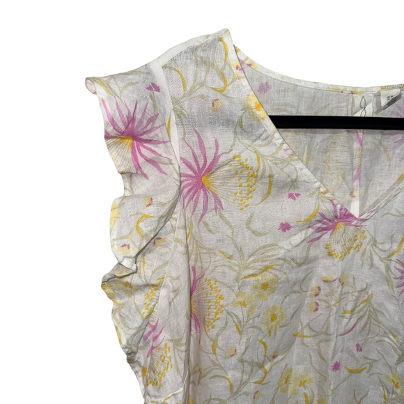 Joie Linen Dress Women’s 1X Floral Cap Flutter Sleeve Pastel Shift - Picture 2 of 10